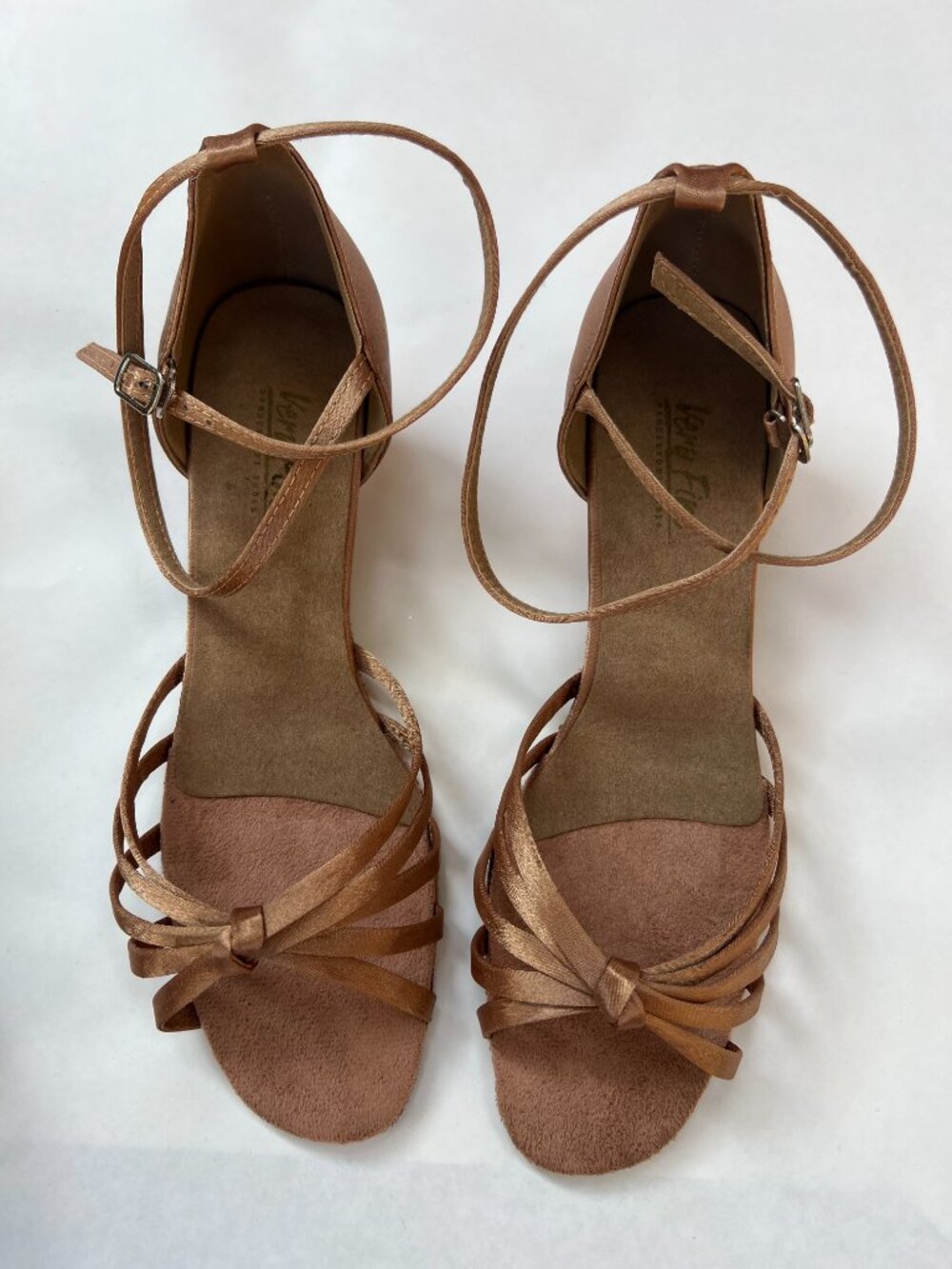 Very Fine Dance Sport Ballroom Shoes Brown Satin Heels Women's 10